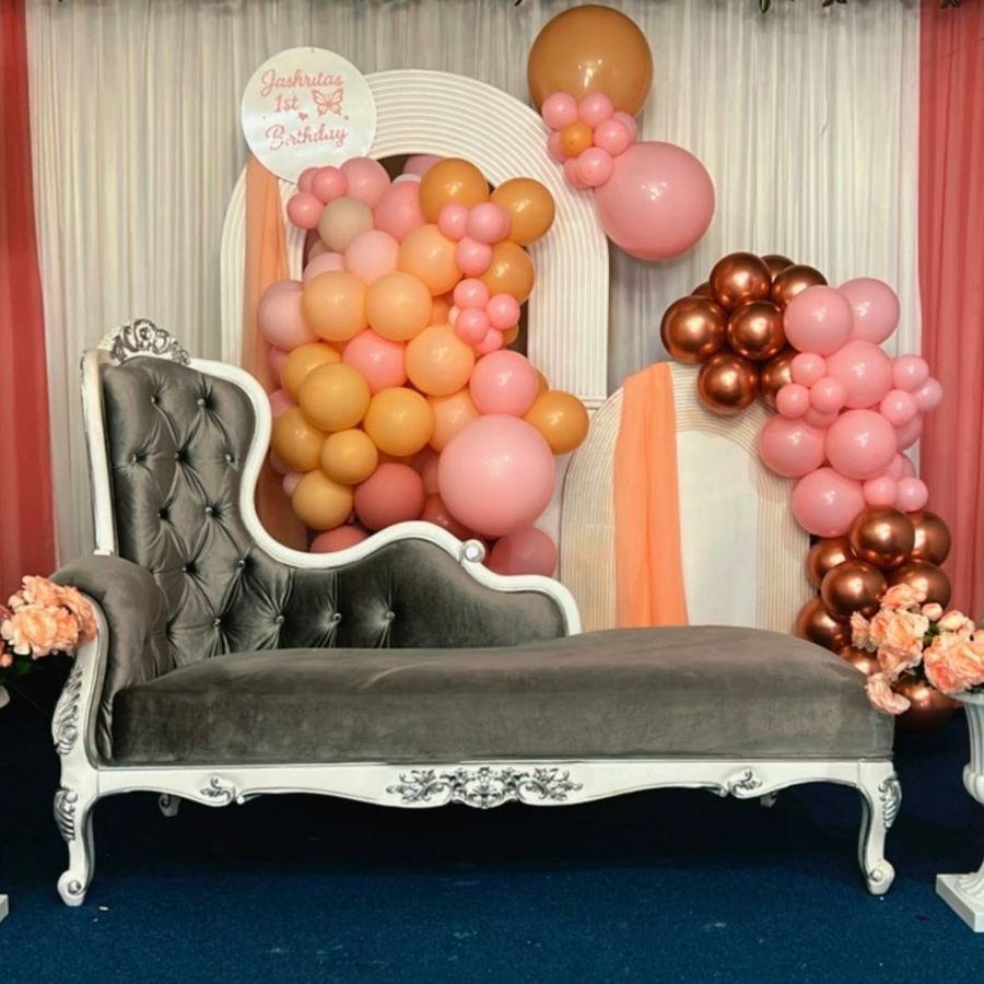 Birthday balloon garland installation