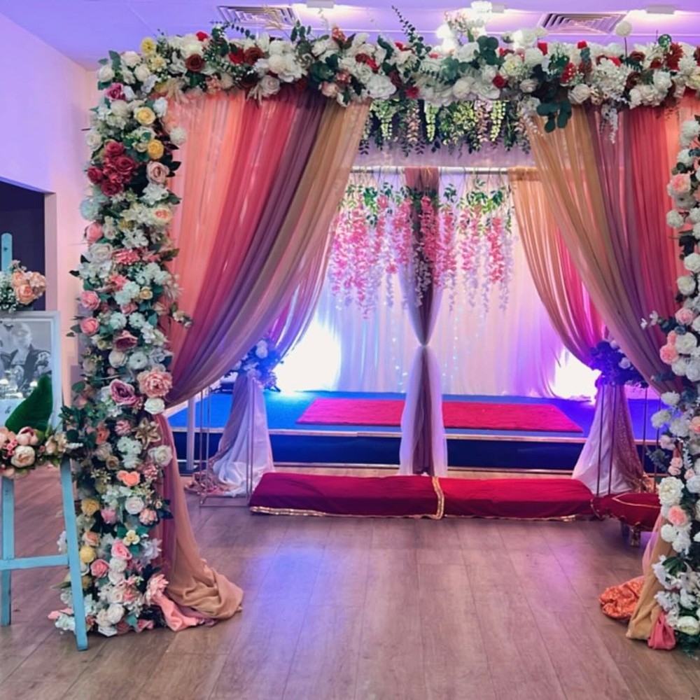 Floral arch entrance for engagement celebration