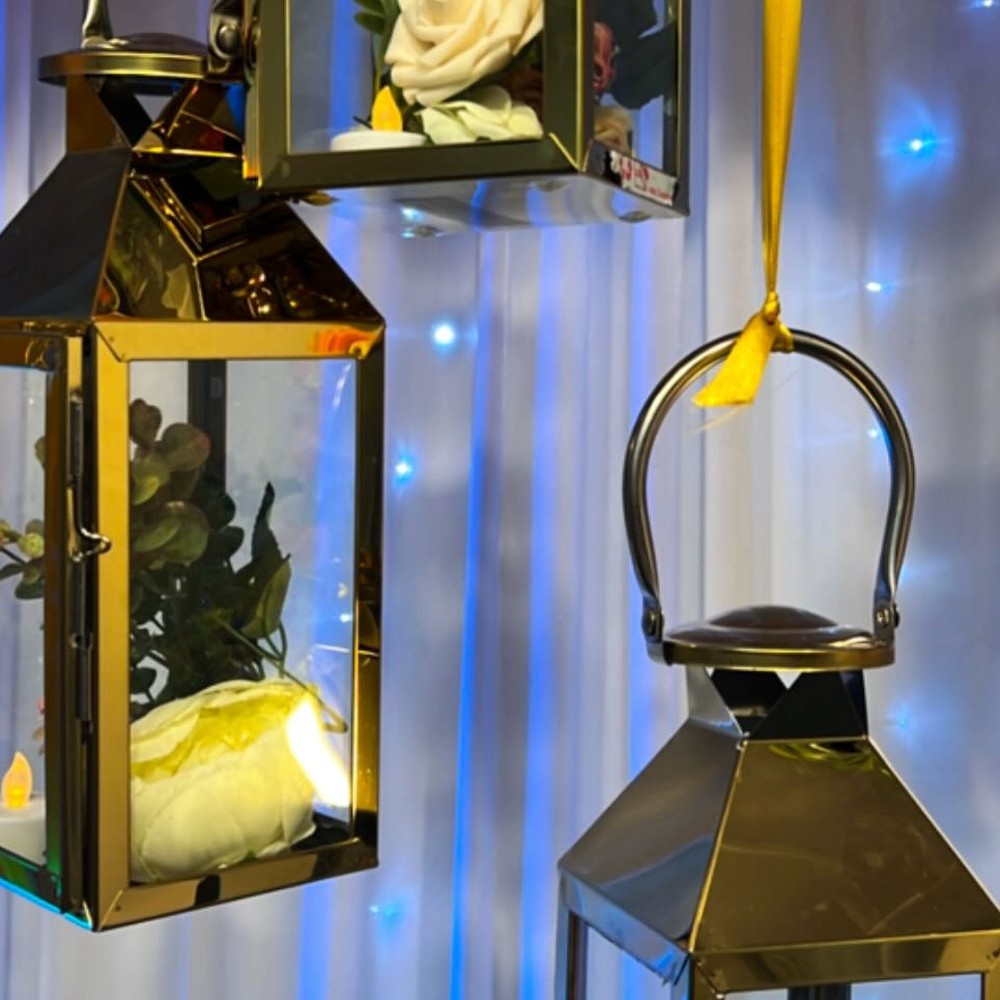 Hanging lantern detail with roses for mehendi night