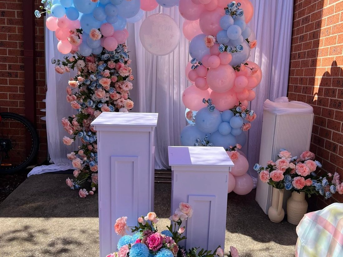 Soft pastel baby shower decoration setup